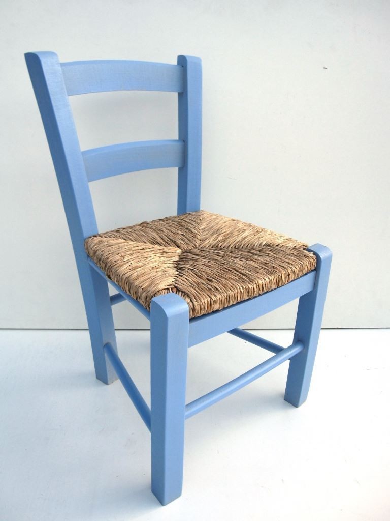 Sedia baby seduta in paglia struttura in legno robusta per bimbi azzurra -  Nonsolopoltrone